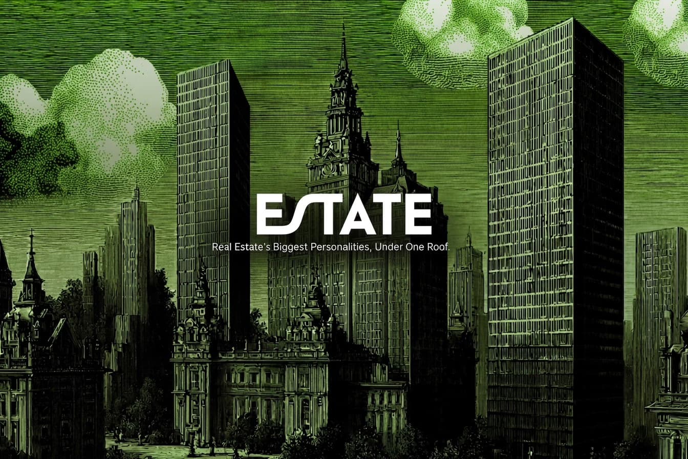 Estate Media case study cover image in Victorian engraving style with green tones