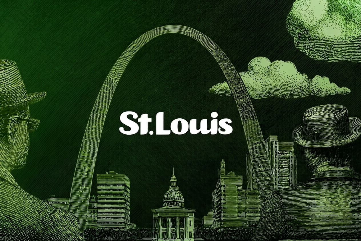 St. Louis Magazine case study cover image in Victorian engraving style with green tones